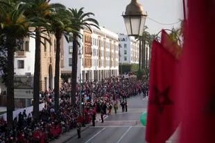 A crowd gathers to welcome the Moroccan national team to the fourth place in the World Cup on Tuesday, December 20, 2022. 