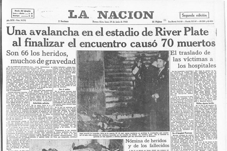 La portada de LA NACION del lunes 24 de junio de 1968