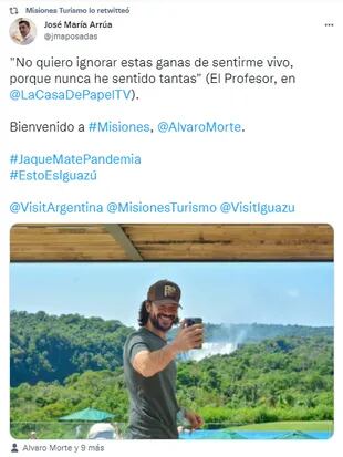 José María Arrúa reflejó en sus redes sociales la visita de El Profesor a las Cataratas del Iguazú