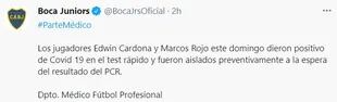 El parte médico que comunicó Boca sobre la salud de Marcos Rojo y Edwin Cardona