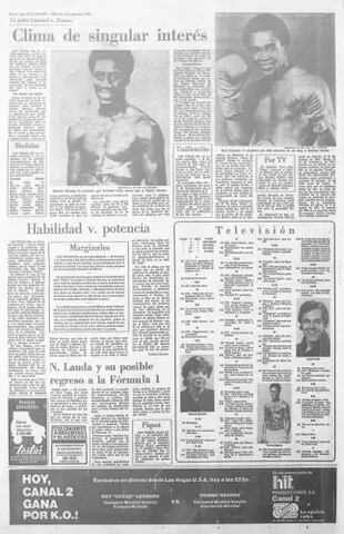 "Clima de singular interés" titulaba La Nación en las vísperas de la pelea entre "Sugar" Ray Leonard y Tommy Hearns.