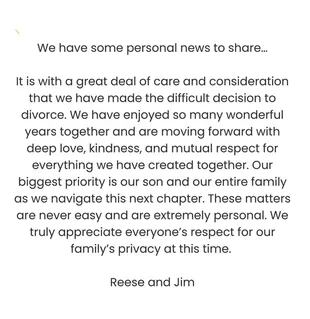 El comunicado con el que Reese Witherspoon y Jim Toth anunciaron su separación