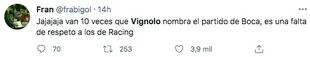 Los tuiteros, enojados con Vignolo por su relato del partido de Racing