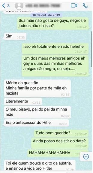 La captura que rescata el medio O Globo con el intercambio de mensajes entre Thiago Seyboth Wild y su expareja