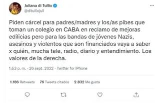 Edaurdo Feinmann y Pablo Rossi respondieron al tuit que publicó más temprano la senadora del FdT Juliana Di Tullio
