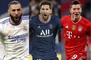 Benzemá (Real Madrid), Messi (PSG) y Lewandowski (Bayern Munich), los candidatos a ganar el Balón de Oro. 