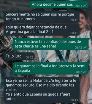 La segunda parte del chat que afirma la consagración de Argentina al Mundial Foto: captura de pantalla