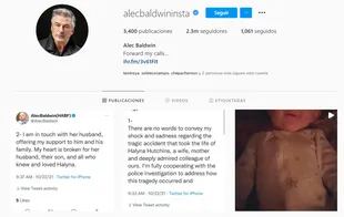 El Instagram de Alec Baldwin después de la tragedia