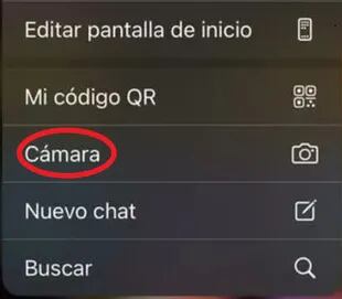 La opción "cámara" derivará a un atajo muy requeridos por los usuarios de WhatsApp