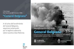 El Ministerio de Educación rindió homenaje al Crucero General Belgrano con la foto de un barco inglés