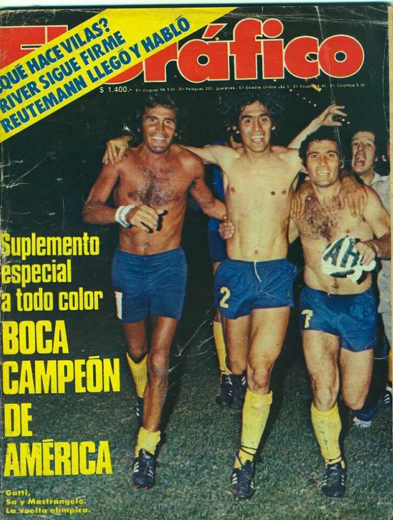 Tapa de El Gráfico con la vuelta olímpica por la obtención de la Libertadores de 1978 con Boca, junto a Gatti y Mastrángelo.