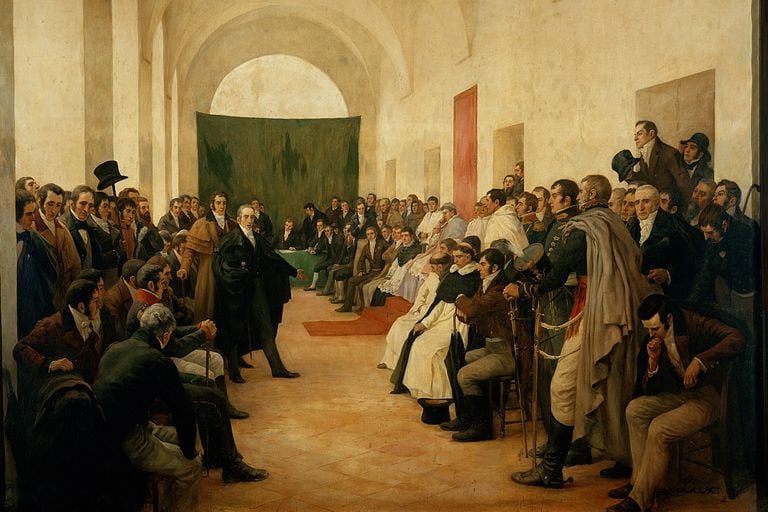 "El Cabildo Abierto del 22 de Mayo de 1810", de Pedro Subercaseaux. Muchos revolucionaros de Mayo fueron poetas