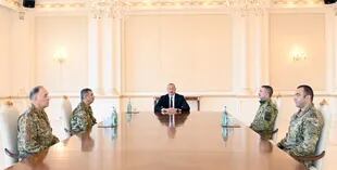 Azerbaijani President Ilham Aliyev today with his military high command