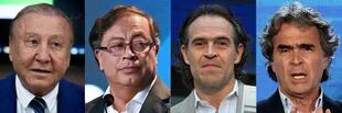 De izquierda a derecha, el candidato anti-corrupción, Rodolfo Hernandez, por la coalición Pacto Histórico, Gustavo Petro, por la coalición Equipo Colombia, Federico Gutierrez, y Sergio Fajardo. 