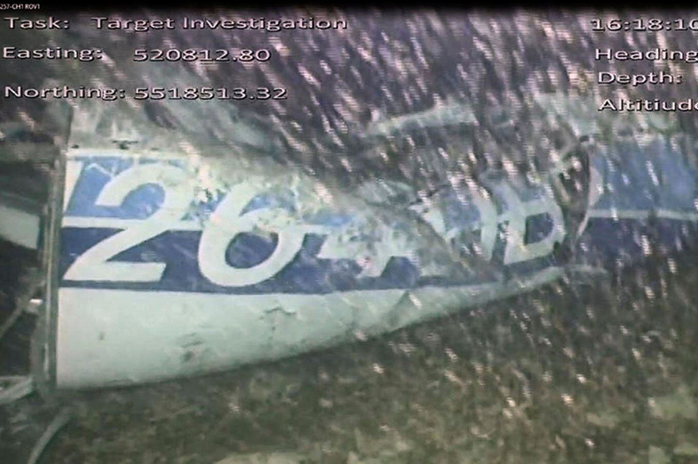 Parte posterior izquierda del fuselaje, incluída una parte del registro de la aeronave N264DB que desapareció con el jugador de fútbol Emiliano Sala