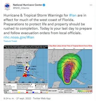 The National Hurricane Center has issued a Hurricane Ian warning for Florida