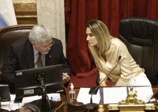 Sesión en el Senado de la Nación por el acuerdo con el FMI.La senadora Carolina Losada ejerce la presidencia.