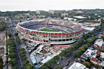 Una vista de drone del estadio Monumental en la previa del partido