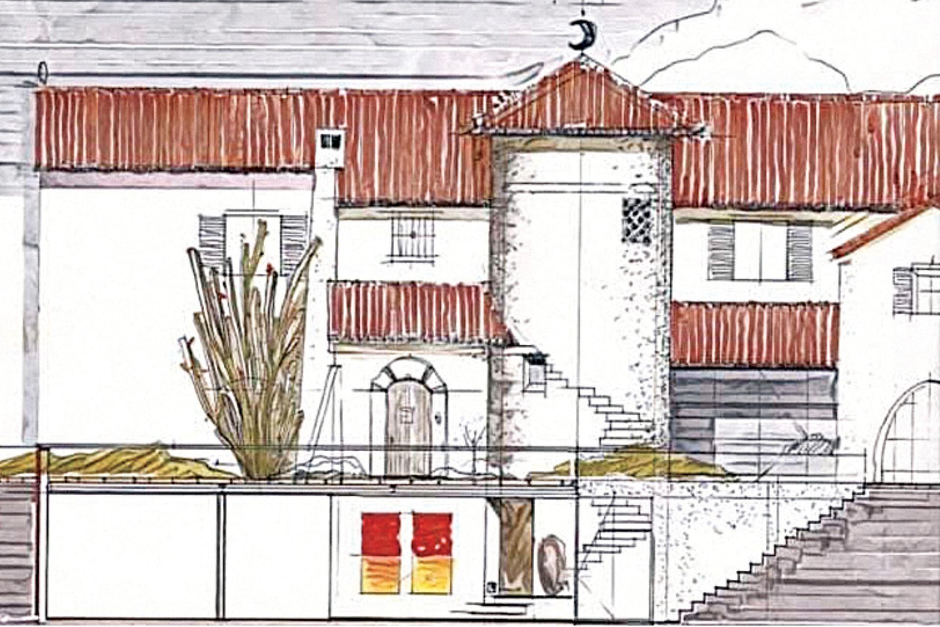 El boceto del arquitecto O'Connor muestra el corte longitudinal del proyecto. 
