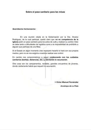 La carta a los fieles del arzobispo de La Plata, Víctor Fernández