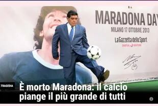 La muerte de Diego Maradona, en la portada de la web del diario italiano Gazzetta dello Sport.