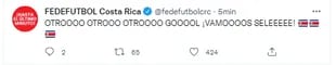 Costa Rica marcó el segundo gol contra Estados Unidos (Crédito: Twitter/@fedefutbolcrc)