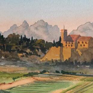 Una de las pinturas del príncipe que forman parte de la muestra, “Vista del sur de Francia” 