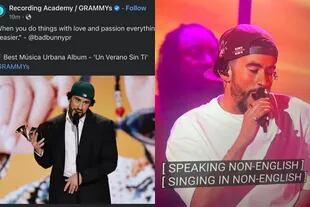 El cantante repasó su performance en los Grammys (Foto Instagram @badbunnypr)