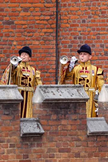 Trumpets play as the King's Proclamation is read from the balcony of St. James's Palace