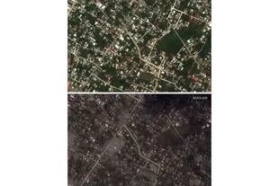 Casas en Tonga el 29 de diciembre (arriba), y el 18 de enero luego de la explosión
