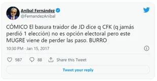 En enero de 2017, disparó con munición gruesa contra Julián Domínguez. Lo trató de "basura", "traidor" y "burro". Hoy los dos tienen cargo de ministros en el gabinete de Alberto Fernández.