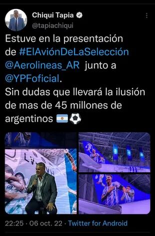 El mensaje que Chiqui Tapia publicó en su cuenta oficial en el mismo momento que se suspendía el partido entre Gimnasia y Boca por los graves incidentes en La Plata