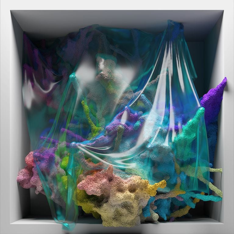 Machine Hallucinations: Coral, de Refik Anadol, escultura mutante realizada con inteligencia artificial a partir de casi dos millones de imágenes de coral disponibles en redes sociales