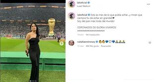 El posteo de Lali Espósito tras cantar el himno en la final del Mundial Qatar 2022 (Foto: Captura Instagram /@lalioficial)