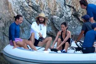 Jared Leto and Kelsey Merritt ride aboard a luxury boat along the Italian coast