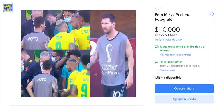 Se vende la pechera de Messi en Mercado Libre