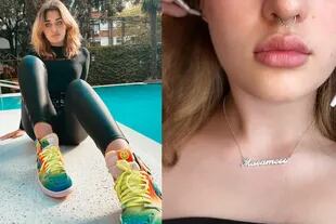 En Instagram la joven se dejó ver con pantalones engomados y un collar que recuerda la frase que inmortalizó a su padre