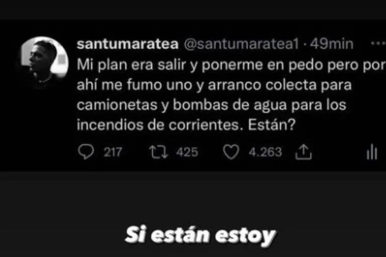 El tuit de Santi Maratea antes de comenzar oficialmente la recaudación para la provincia de Corrientes