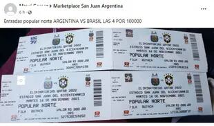 Reventa de boletos para Argentina vs. Brasil de este 16 de noviembre en redes sociales (Crédito: Captura Facebook)