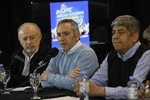 Yasky, Larroque y Moyano, el jueves pasado, cuando anunciaron el acto por el 17 de octubre