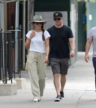 Matt Damon was seen taking a walk with his wife, Luciana Barroso, in New York City