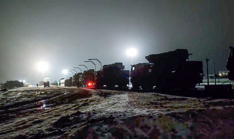 Russian military vehicles circulate in Belarus, where the Kremlin moved troops amid tension over Ukraine 
