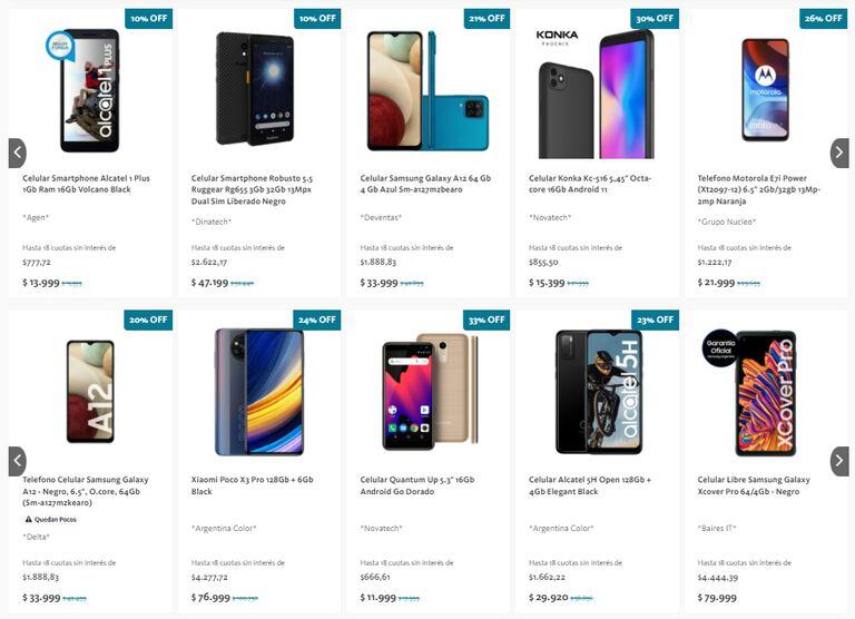 Some of the cell phones on sale at the BNA Store (Screenshot)