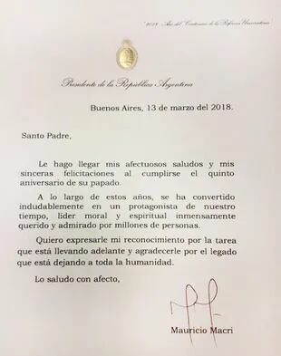 La carta que el Presidente le envió al Papa