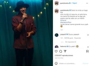 "Me siento Ed Sheeran": Paulo Londra celebró el lanzamiento de su segundo single desde su regreso a la música (Foto: Instagram)