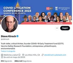 El perfil de Steve Kirsch en Twitter