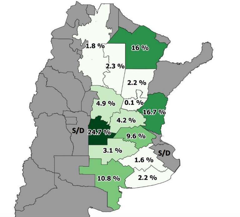 Imagen que muestra el porcentual de superficie con cultivos de cobertura por regiones en la campaña 2019/20, sobre el total del área sembrada a nivel nacional