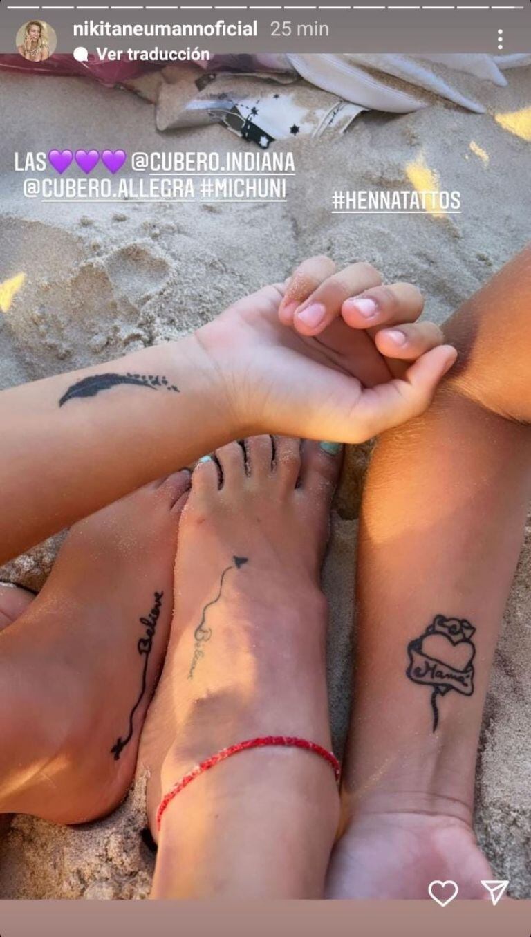 Los tatuajes de Nicole y sus hijas. Fuente: Instagram