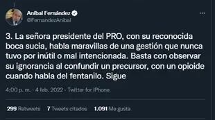 Aníbal Fernández estalló de furia contra la titular de PRO.