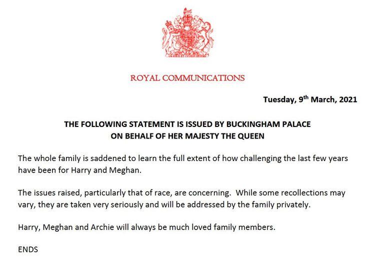 El comunicado del Palacio de Buckingham
